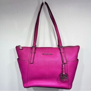 Hot Pink Fuchsia Michael Kors Tote Shoulder Zip Handbag